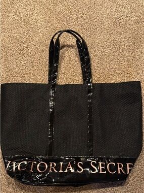Victoria's Secret Black Tote with Glossy Logo Trim